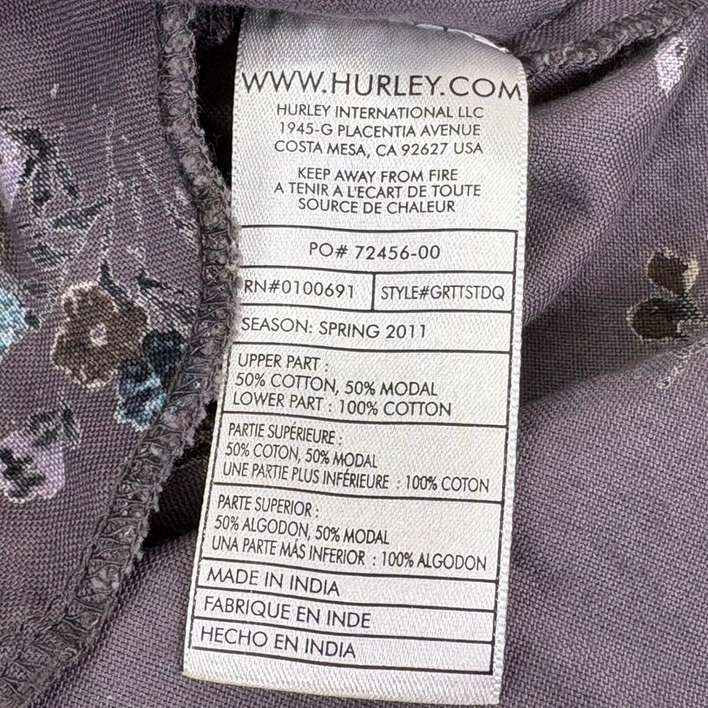 Hurley Black Top Floral Print Gray‎ Skirt Dress Cutout Back Slvless Womens Small - Picture 6 of 11